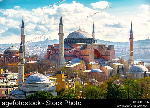 View on Hagia Sophia in Istanbul at sunny cloudy day
