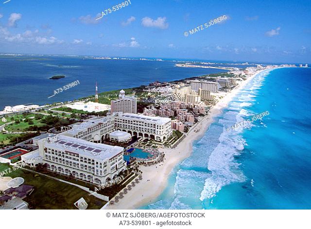 Air view of the Hotels area. Cancun. Mexico (2003)