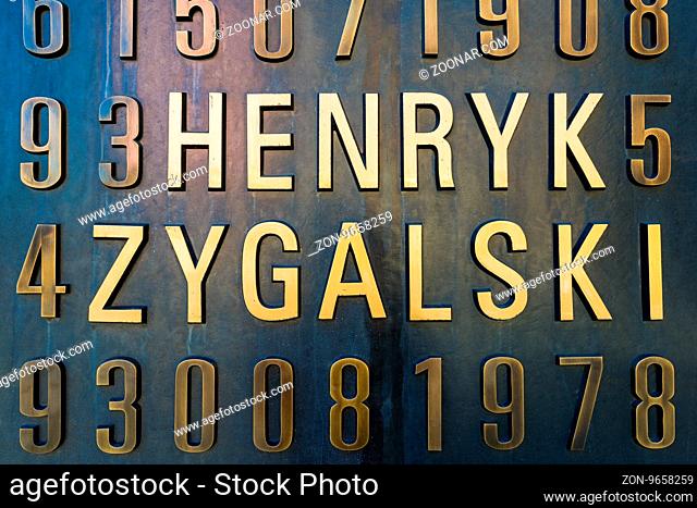 Poznan, POLAND - September 06, 2016: Monument of Polish cryptologists (Enigma Codebrakers)breaking the Enigma cipher during World War II