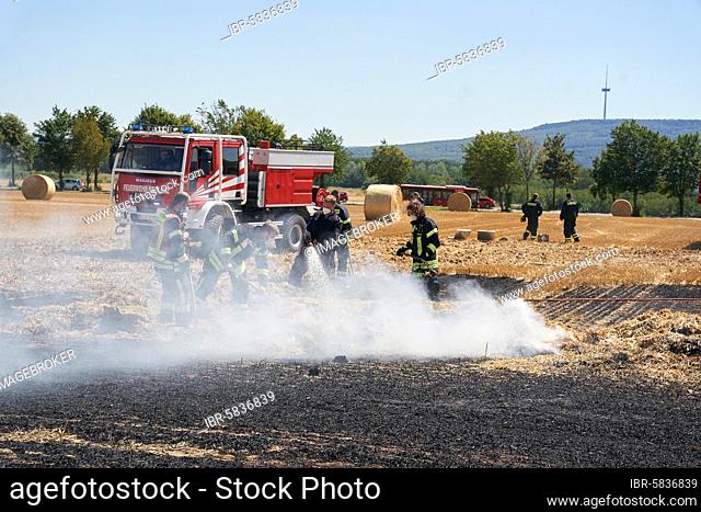 Firefighters fight field fires caused by drought, Koblenz, Rhineland-Palatinate, Germany, Europe