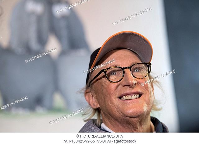 24 April 2018, Germany, Frankfurt am Main: Otto Waalkes, German comedian, smiles during the opening of his exhibition at the Caricatura Museum Frankfurt