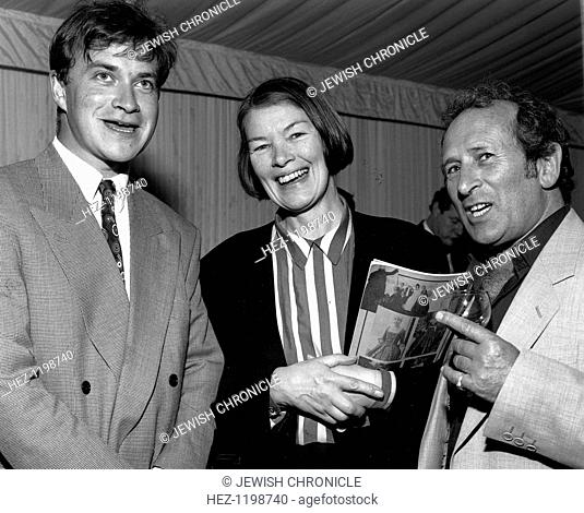 Glenda Jackson (1936- ), British politician and actress, with Harry Enfield, British comedian, and Arnold Wesker, British Playwright, 1991