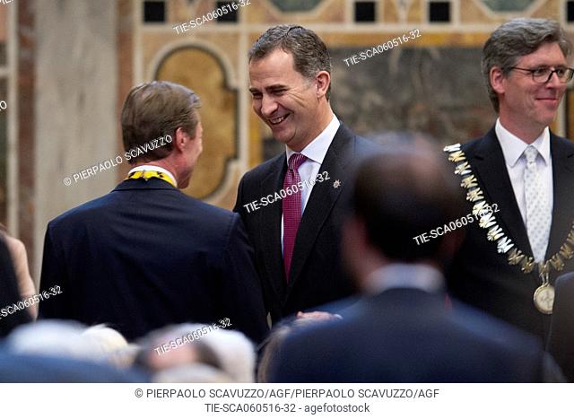 Felipe VI of Spain during the ceremony of conferral of Charlemagne Prize to Pope Francis, Apostolic Palace, Vatican, Rome