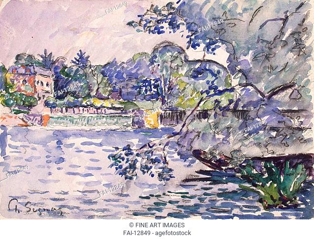 Banks of the Seine. Signac, Paul (1863-1935). Watercolour, Gouache, white colour, ink on paper. Postimpressionism. c. 1900. State Hermitage, St