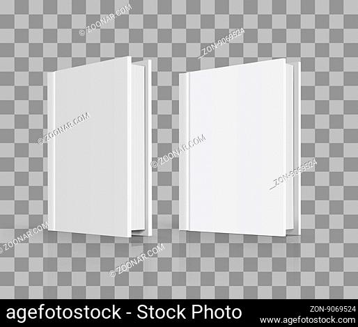 Blank book cover on checkered background. Vector illustration