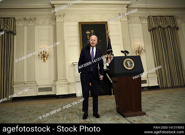 U.S. President Joe Biden replies to questions from reporters after delivering remarks on the March jobs report at the White House in Washington on April 2, 2021