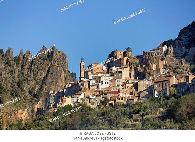 Albacete, Ayna, Castile, Province, Region, Spain, Europe, architecture, belfry, church, gorge, la Mancha, landscape, panorama, tourism, travel