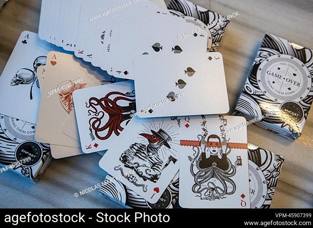 A card game pictured at a press conference to launch the 2022 'EU Most Wanted' campaign by ENFAST and Europol, drawing attention to fugitive members of...