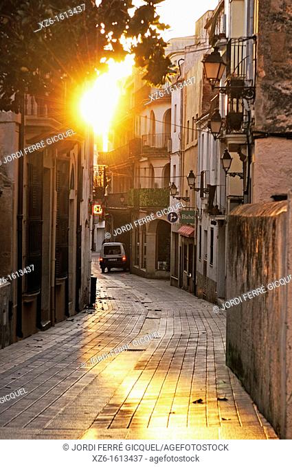 A street at sunrise, Tossa de Mar, Costa Brava, Catalonia, Spain, Europe