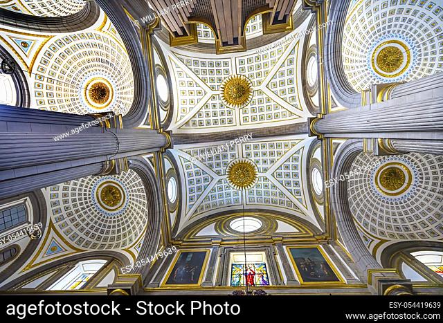 Basilica Ornate Colorful Ceiling Cathedral Puebla Mexico. Built in 15 to 1600s