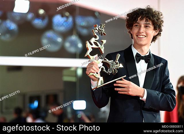 Italian actor Filippo Scotti winner of the Marcello Mastroianni Award (to an emerging actor) in the film È stata la mano di Dio (The Hand of God) at the 78...