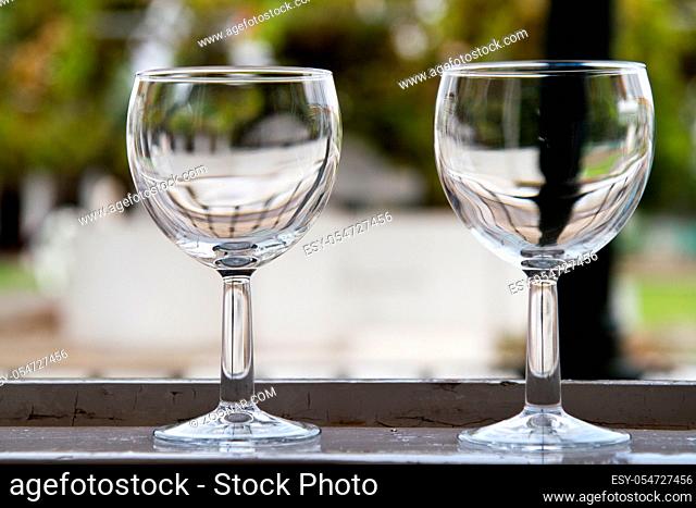 Close up view of two empty glasses of wine
