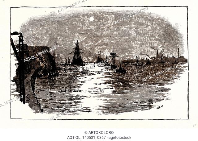 THE THAMES—WOOLWICH REACH, UK, engraving 1881 - 1884