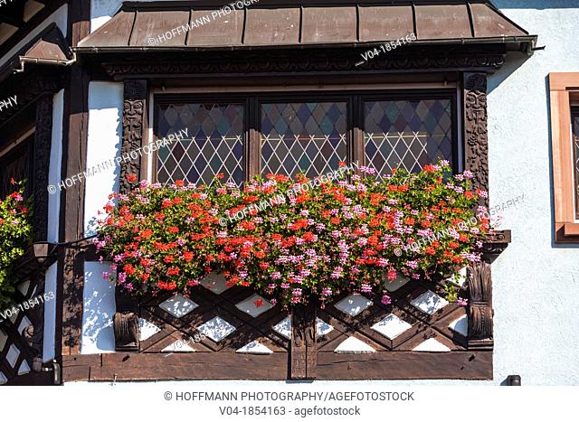 Decorated window in Itterswiller, Alsace, France, Europe