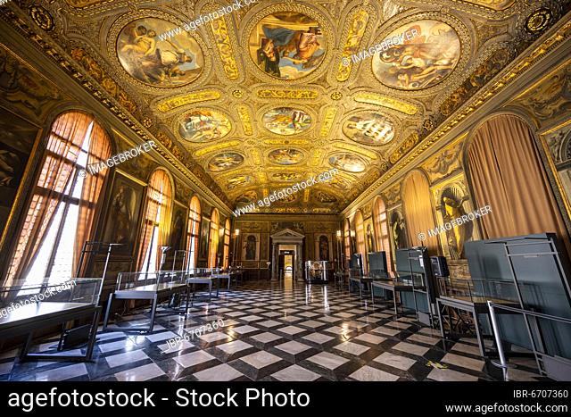 Splendid exhibition room with ornate ceiling vault, Museo Correr, Venice, Veneto, Italy, Europe