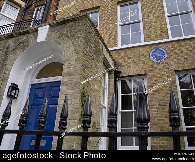 Plaque outside house where painter John Constable lived in Hampstead, London, England, UK