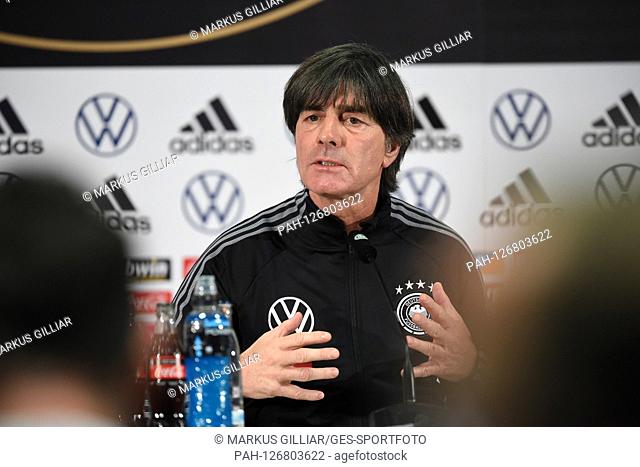 Coach coach Joachim Jogi Loew (Germany) considered. GES / Fussball / EM Qualification: Press conference of the German national team in Frankfurt, 18