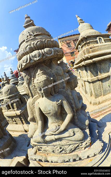 Buddhist Sculpture, Swayambhunath Temple, Monkey Temple, UNESCO World Heritage Siite, Kathmandu, Nepal, Asia