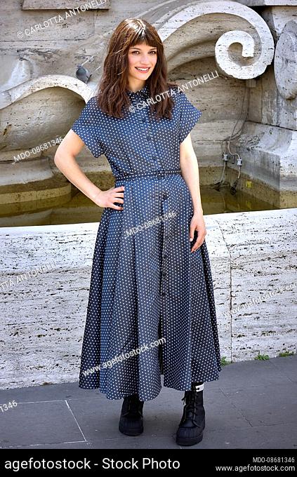 Italian actress Carlotta Antonelli poses in the photocall of the film Morrison. Rome (Italy), May 17th, 2021