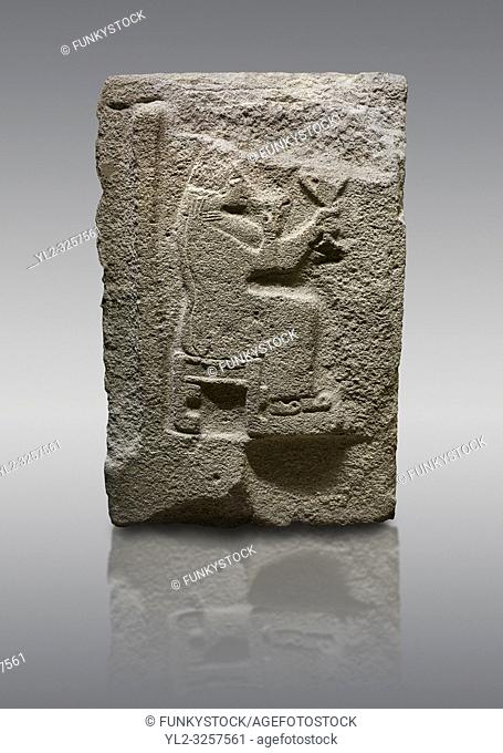 Alaca Hoyuk Sphinx Gate Hittite monumental relief sculpted orthostat stone pane of Goddess. Anatolian Civilizations Museum, Ankara, Turkey.