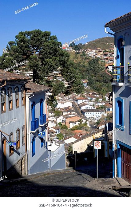Brazil, Minas Gerais, Colonial Town Of Ouro Preto Unesco World Heritage Site, Street Scene
