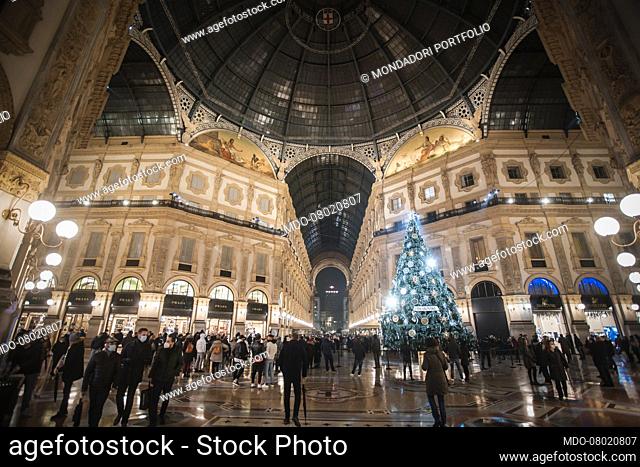 The secret lighting of the Christmas trees in central Milan to avoid the risk of gatherings during the Covid-19 emergency:the great Tree of the Gift in Piazza...