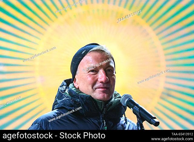RUSSIA, ALTAI REPUBLIC - DECEMBER 2, 2023: Sberbank CEO and Chairman of the Executive Board German Gref at the opening of an alpine skiing season at the...