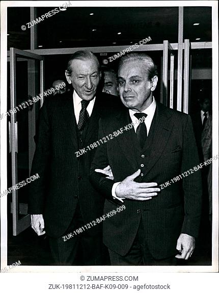 Dec. 12, 1981 - Dec. 15th 1981, the united nations New York Javier Perez De Cuellar Appointed new Secretary - General of the United Nations Photo shows Kurt...