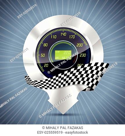 Cool metallic pointer with speedometer and race flag