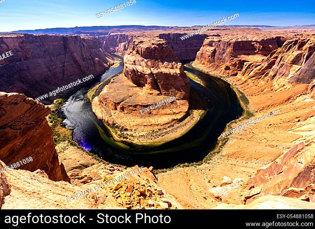 Horseshoe bend with colorado river Grand Canyon at Page Arizona United States. USA National park landmark and famous tourist spot for travel destination and...