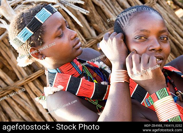 Hamer girls at a tribal village in the Lower Omo Valley