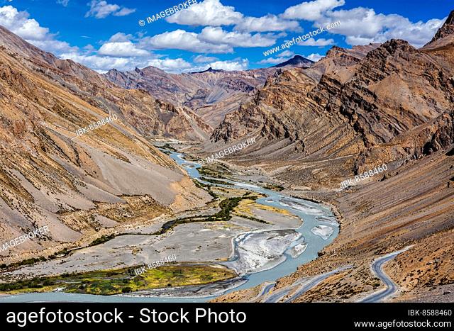 Himalayan landscape in Himalayas along Manali-Leh road. Ladakh, India, Asia