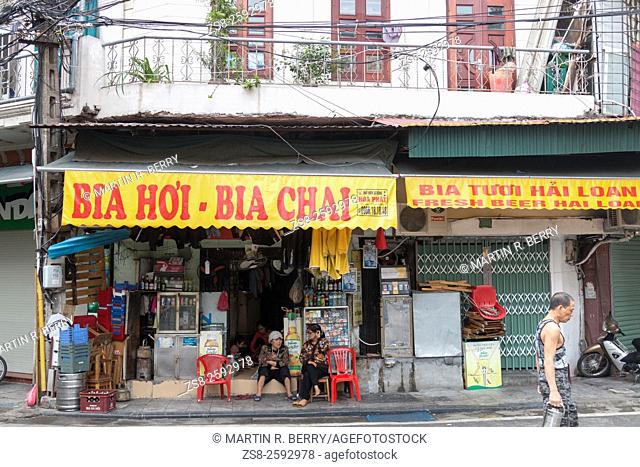 Street Scene and Family Store in Hanoi Old Quarter, Vietnam, Asia