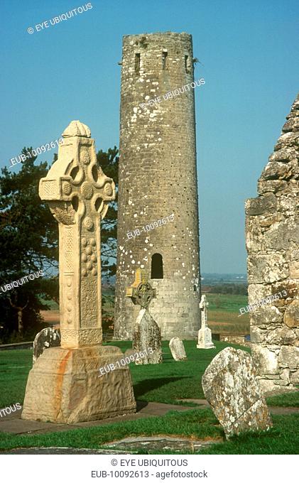 Celtic High Cross in Abbey Ruins in the Shannon Valley