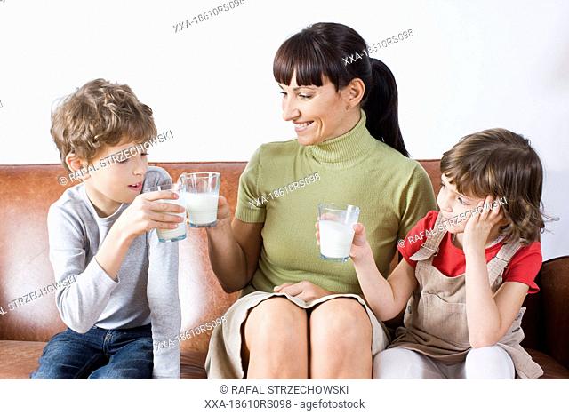 family drinking milk