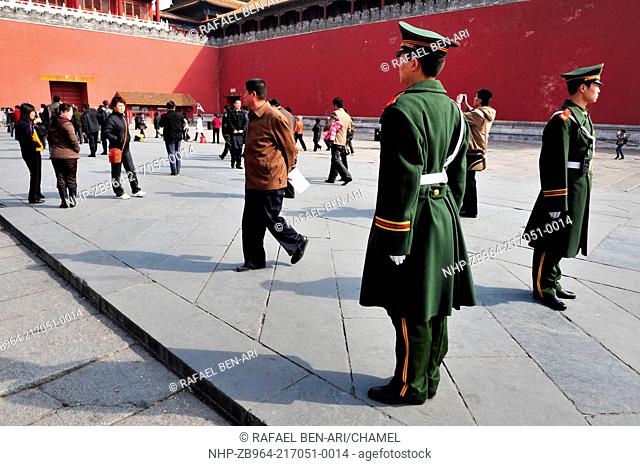 BEIJING - MARCH 11:Chinese soldiers guards inside the Forbidden City on March 11 2009 in Beijing, China The Forbidden City was the Chinese imperial palace since...