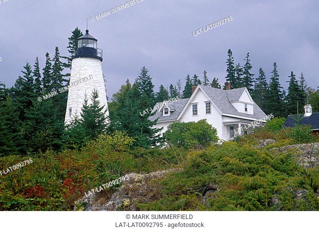Dyce Head lighthouse. White tower. House. Pine forest. ARCHIVED, WITHDRAWN