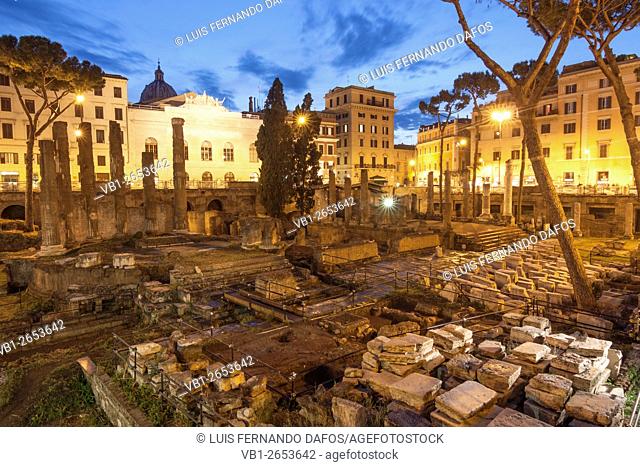 Temple B, dedicated to Fortuna Huiusce Diei. Ancient Rome remains at Largo di Torre Argentina, Rome, Italy
