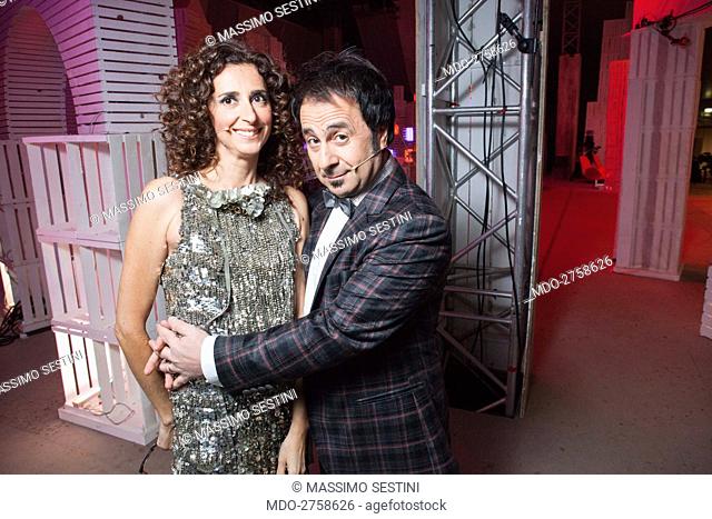 The comedians and Zelig presenters Teresa Mannino and Mago Forest (Michele Foresta) in a photocall shooted in the backstage of the TV show