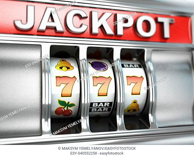 Jackpot on slot machine. Three-dimensional image. 3d