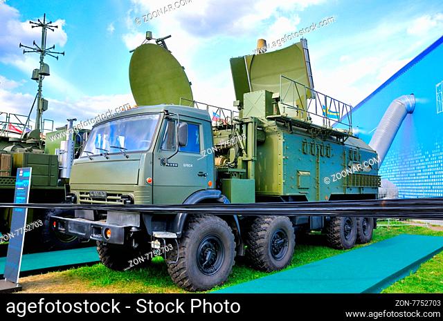 MOSCOW, RUSSIA - AUG 2015: mobile radar presented at the 12th MAKS-2015 International Aviation and Space Show on August 28, 2015 in Moscow, Russia