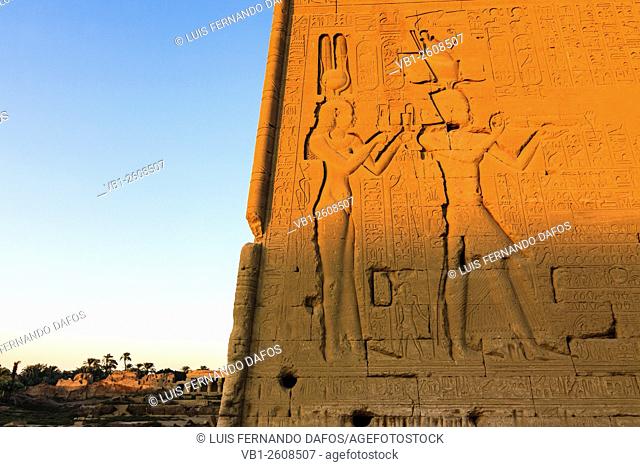 Reliefs of Cleopatra VII and his son with Julius Caesar, Caesarion, at the Temple of Hathor at Dendera. Egypt