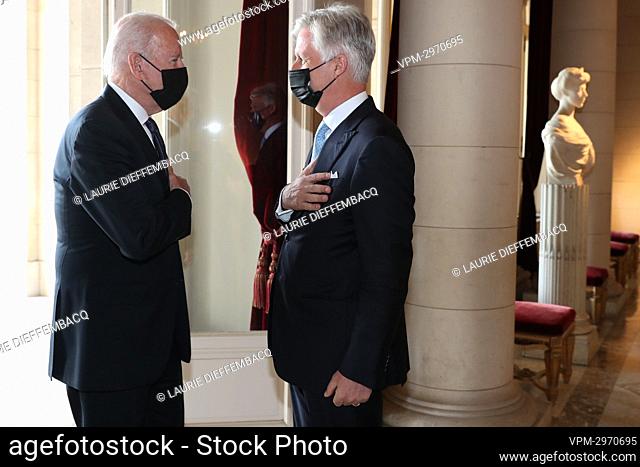 US President Joe Biden and King Philippe - Filip of Belgium pictured during an audience at the Royal Palace in Brussels, Tuesday 15 June 2021