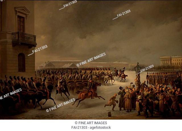 The Decembrist revolt at the Senate Square on December 14, 1825. Timm, Vasily (George Wilhelm) (1820-1895). Oil on canvas