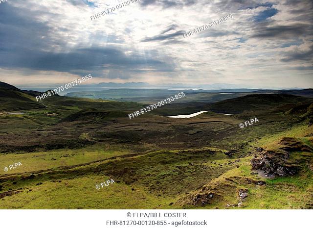 View across moorland towards coastline, with Applecross Peninsula in distance, looking from The Quiraing, Meall na Suiramach, Trotternish Peninsula Ridge