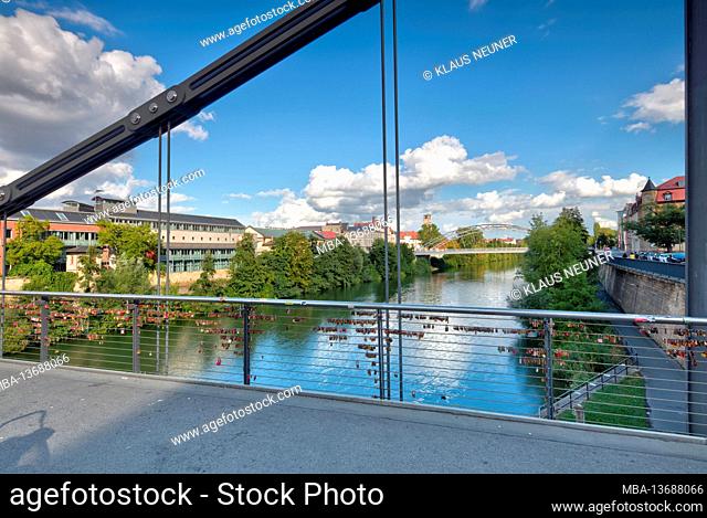 New Chain Bridge, Main-Danube Canal, view of Gärtnerstadt, architecture, Bamberg, Franconia, Bavaria, Germany, Europe