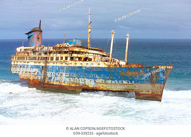 Wreck of American Star in Garcey's beach (Wrecked in January 1994). Fuerteventura. Canary Islands. Spain