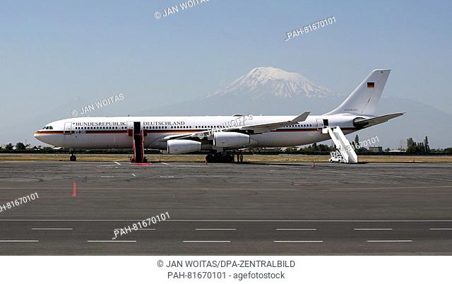 The government airplane waits at the airport in Jerewan, Armenia, 30 June 2016. German foreign minister, Frank-Walter Steinmeier