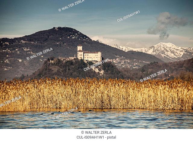 Reeds and Castello di Angera, Lake Maggiore, Italy