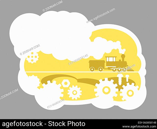 Railroad 2D vector web banner, poster. Technical work. Mechanic cogs. Railway industry flat scenery on cartoon background